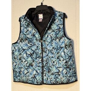 STELLA PARKER ISLAND BLUE FLORAL QUILTED VEST: NEW WITHOUT TAGS: Petite XLarge